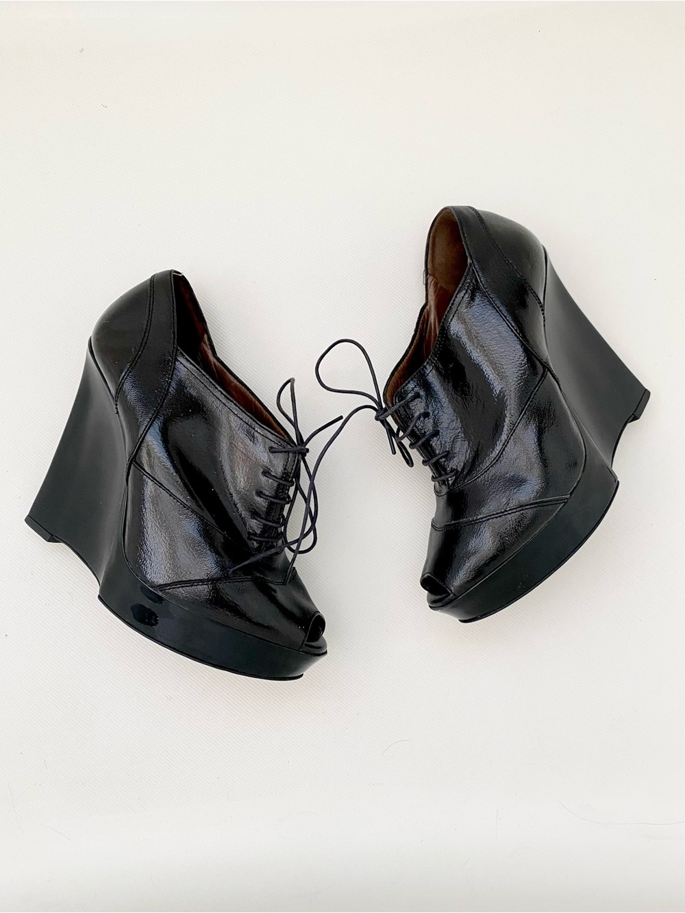 Marni Peep-Toe Oxford Lace Up Wedge